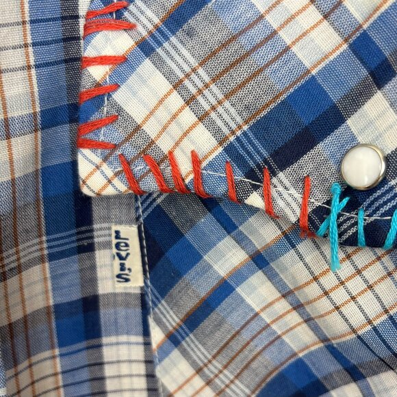 Upcycled Vintage Levi Plaid Button Front Shirt Wearable Art - Picture 11 of 16